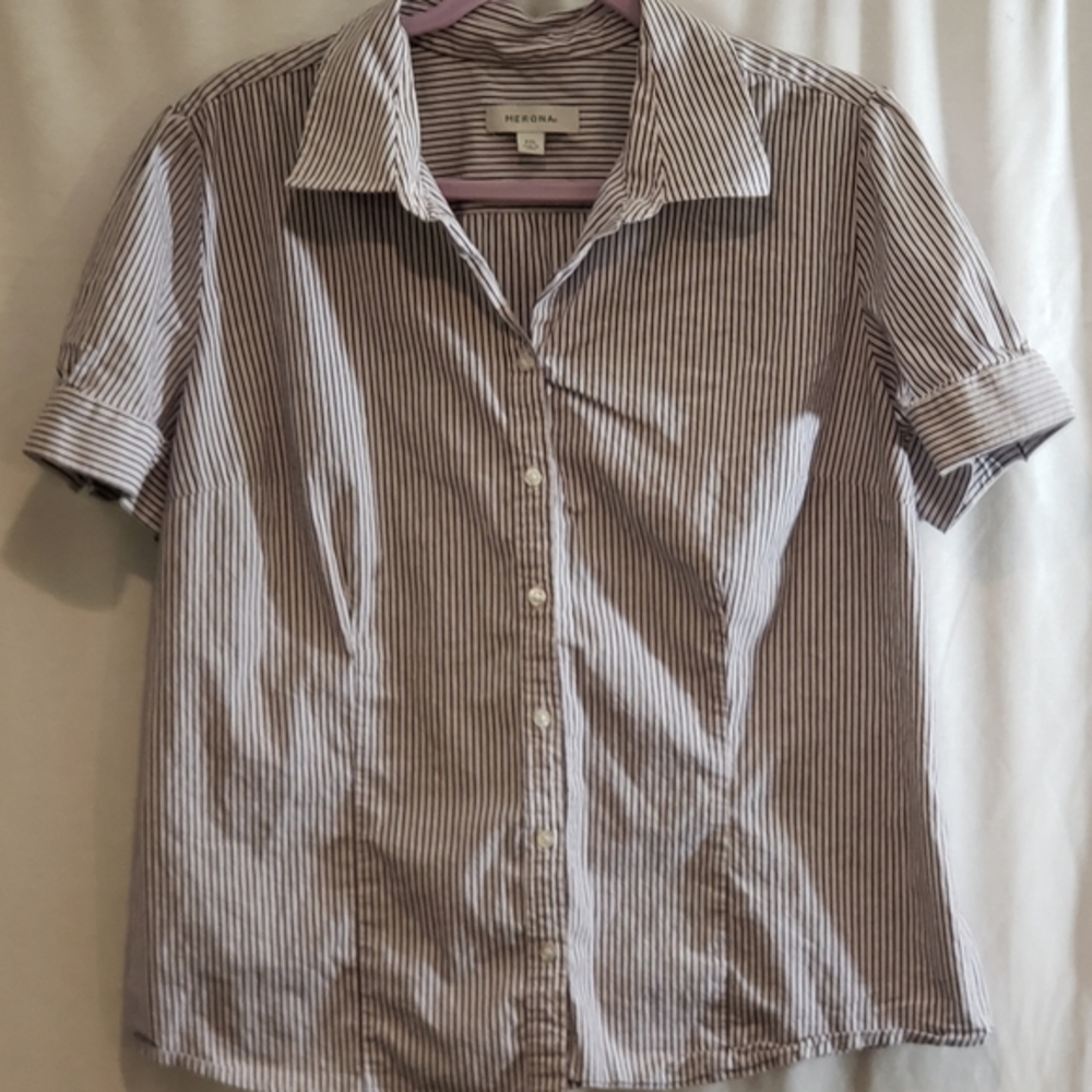 Meron Black White Striped Librarian Chic Blouse